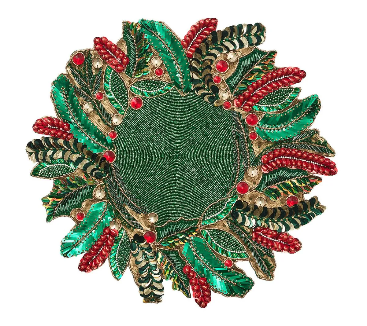 Holly and Sprig Placemat in Green, Red & Gold, Set of 2