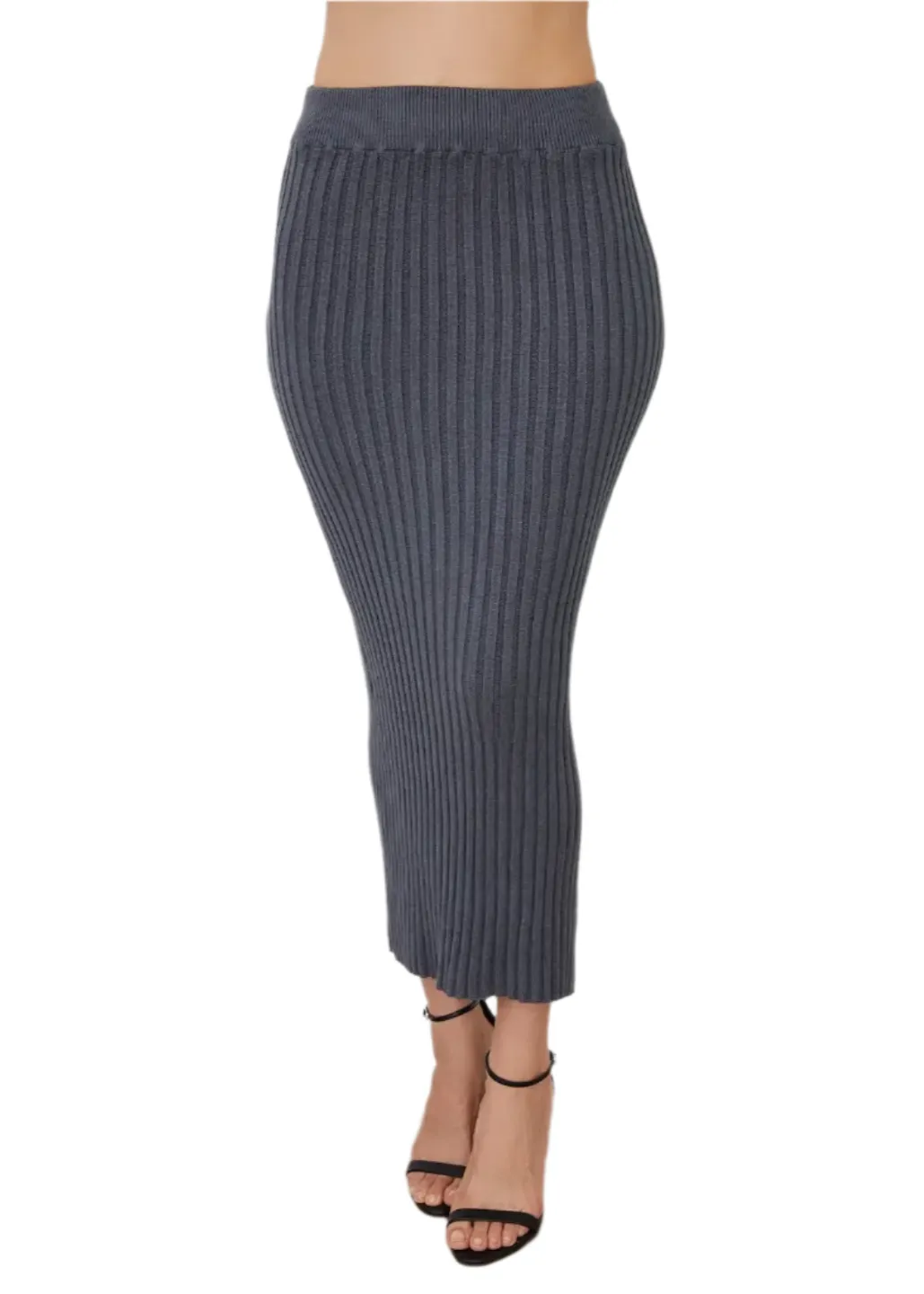 Italian Viscose Rib Fitted Mid Length Skirt