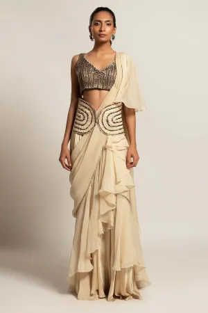 Ivory Ruffled Indo-Western Set