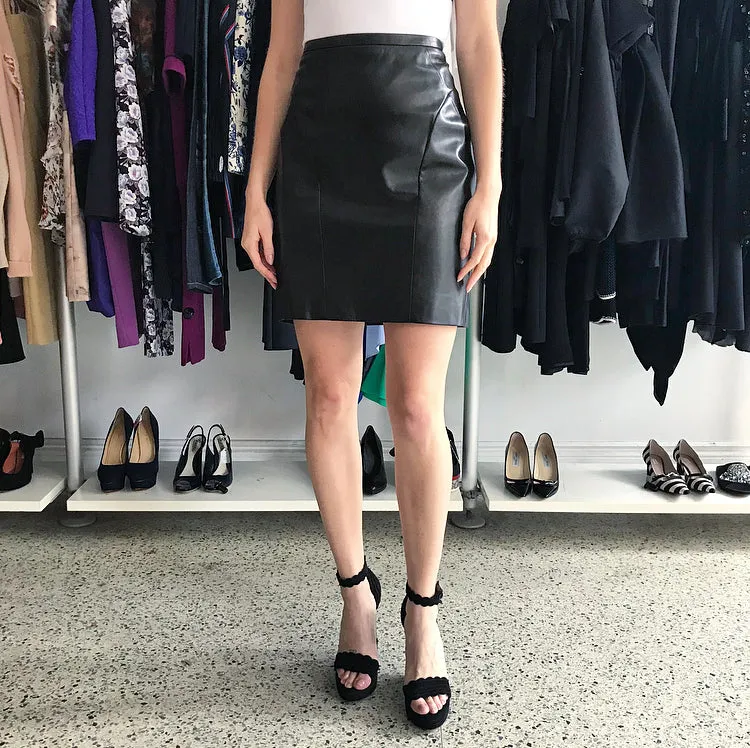 J.  Mendel Black Lambskin Leather Short Pencil Skirt - 10