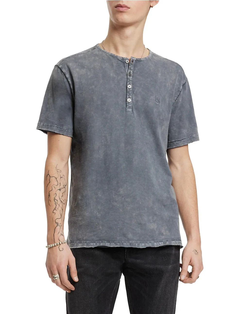 John Varvatos Ethan SS Cotton Henley - Seal Grey