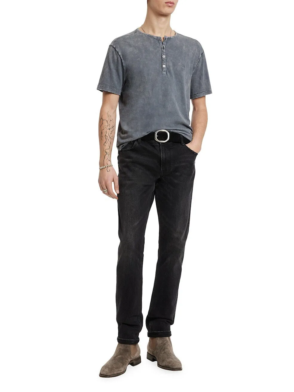 John Varvatos Ethan SS Cotton Henley - Seal Grey