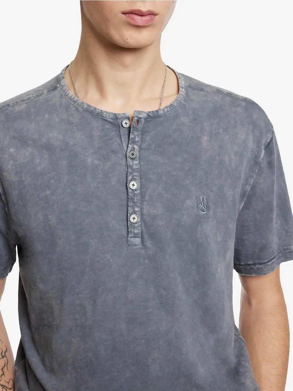 John Varvatos Ethan SS Cotton Henley - Seal Grey