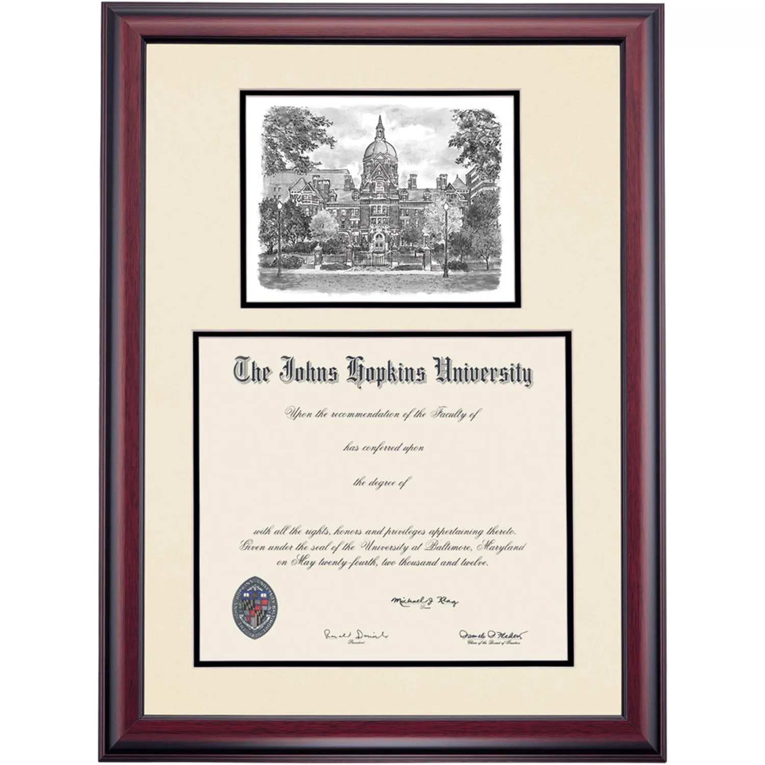 Johns Hopkins Premier Medicine Diploma Frame