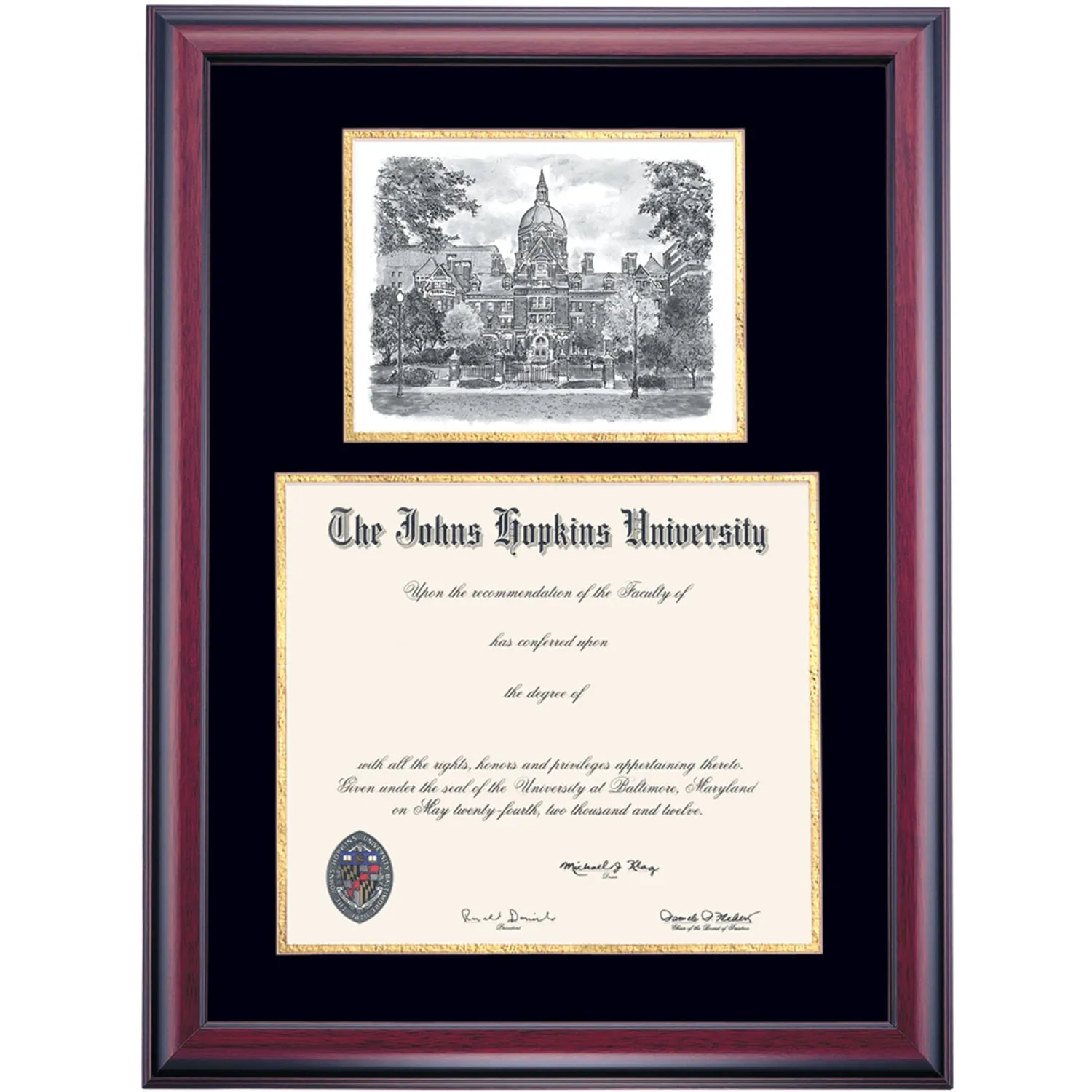 Johns Hopkins Premier Medicine Diploma Frame