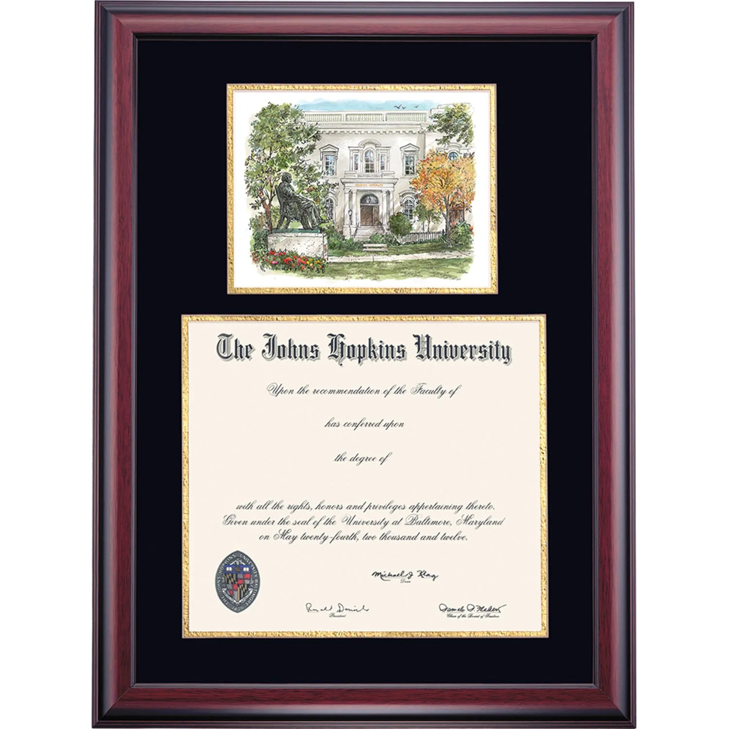 Johns Hopkins Premier Peabody Diploma Frame