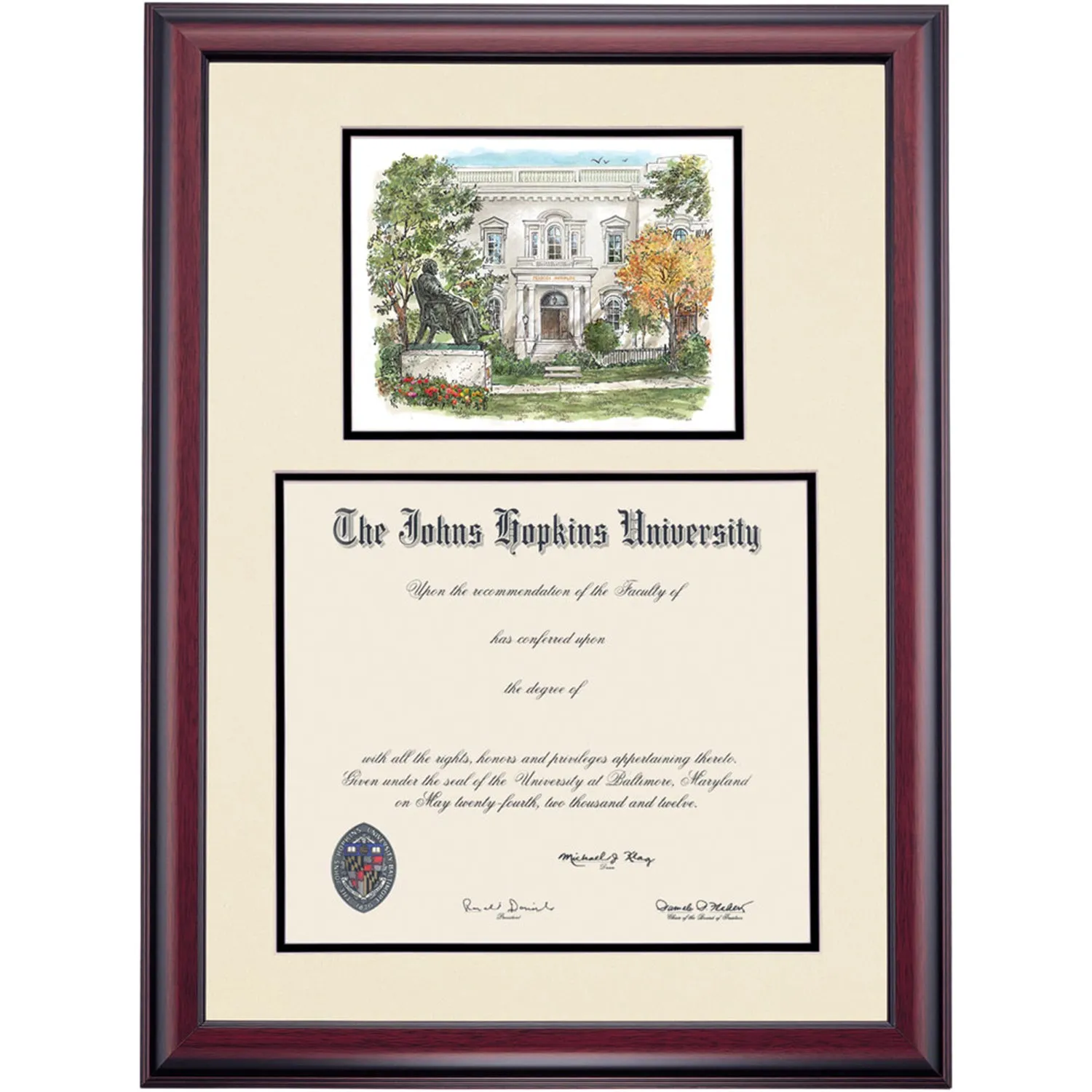Johns Hopkins Premier Peabody Diploma Frame
