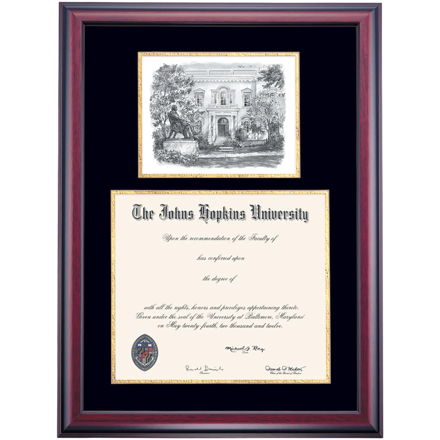 Johns Hopkins Premier Peabody Diploma Frame
