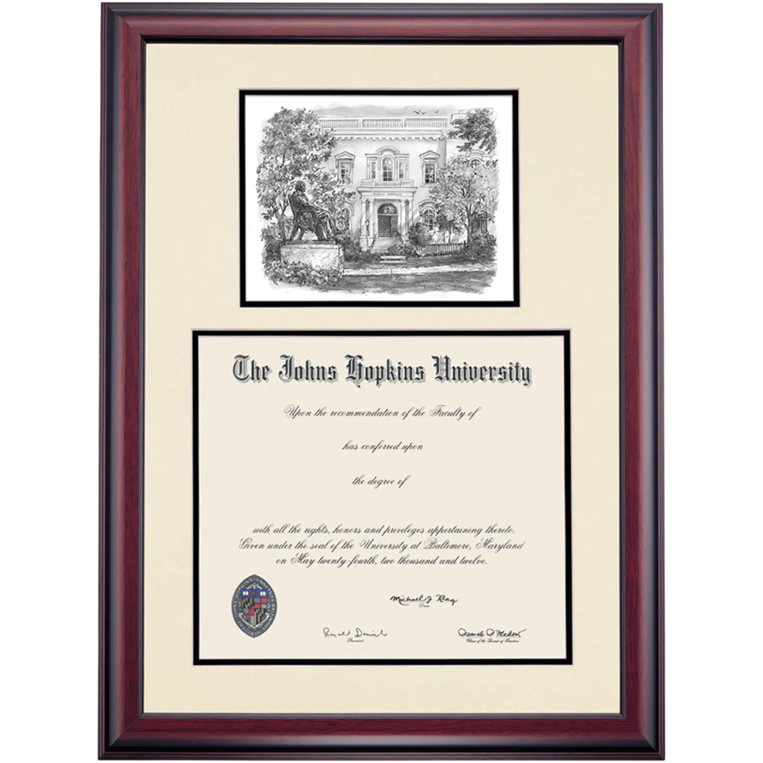 Johns Hopkins Premier Peabody Diploma Frame