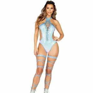 Lace up Sequin Bodysuit with Choker