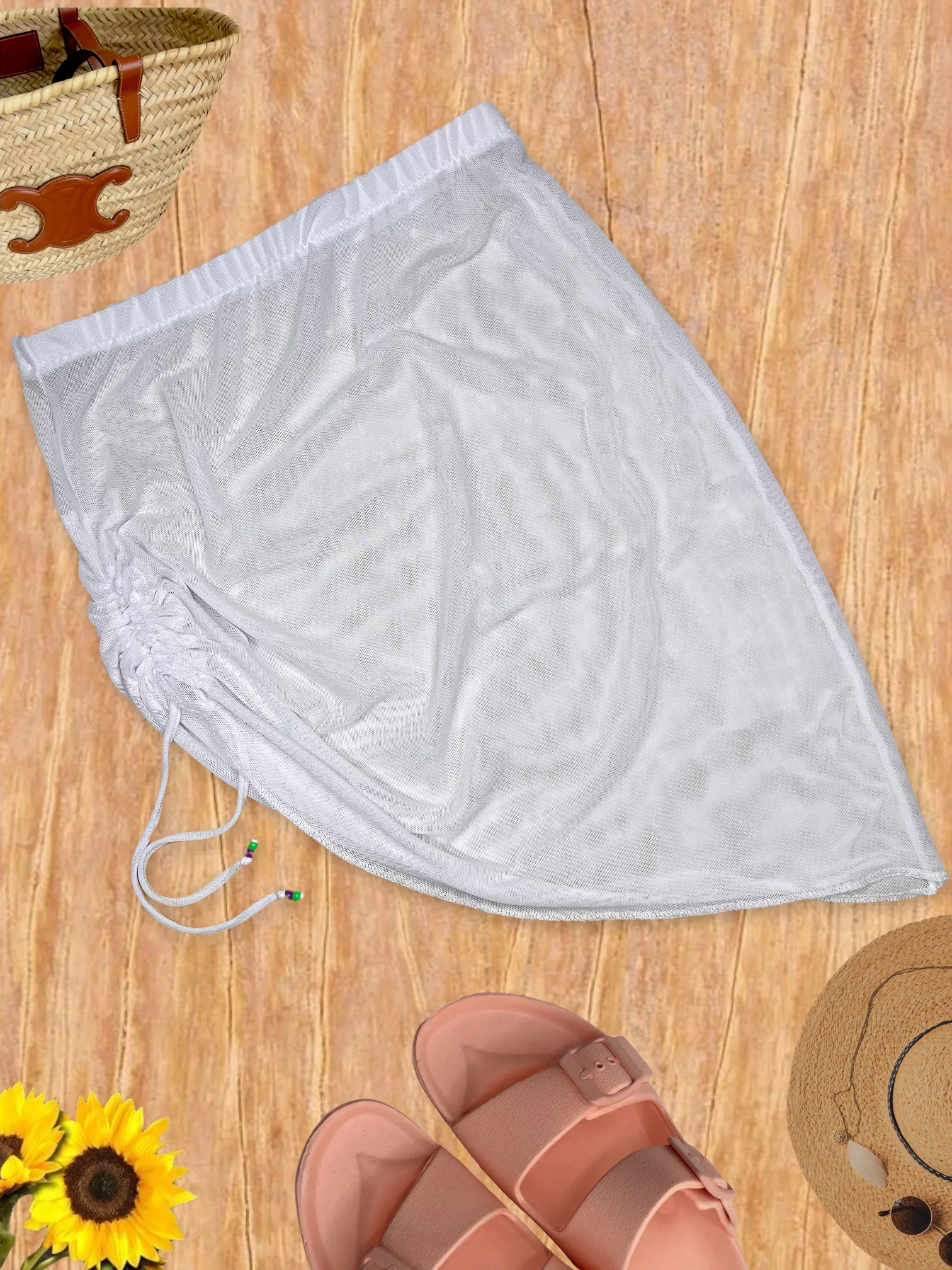 Ladies Mesh Drawstring Cover Up Skirt