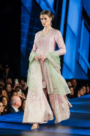 Lilac Zari Embroidered Silk Organza Short Kurta, Flared Culottes Set with Dupatta