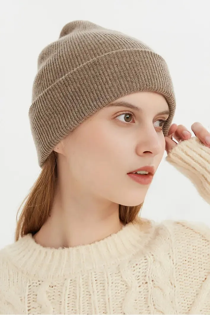 Luxurious Reversible Ribbed Knit 100 Cashmere Beanie