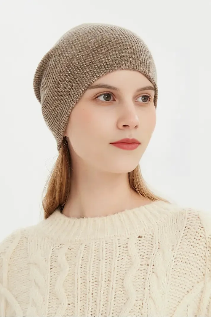 Luxurious Reversible Ribbed Knit 100 Cashmere Beanie