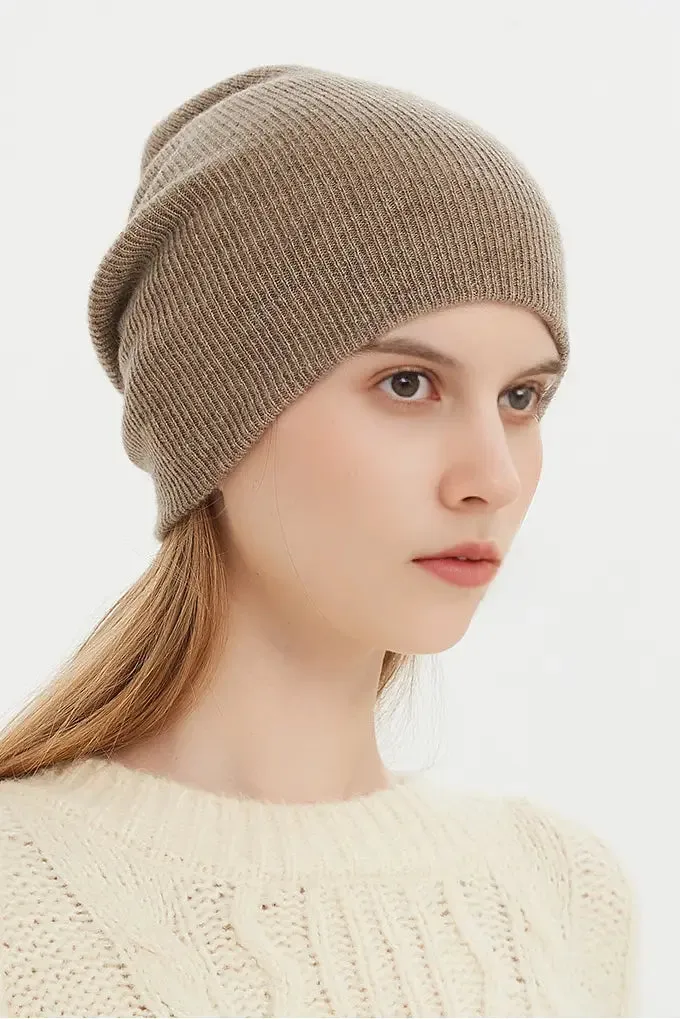 Luxurious Reversible Ribbed Knit 100 Cashmere Beanie
