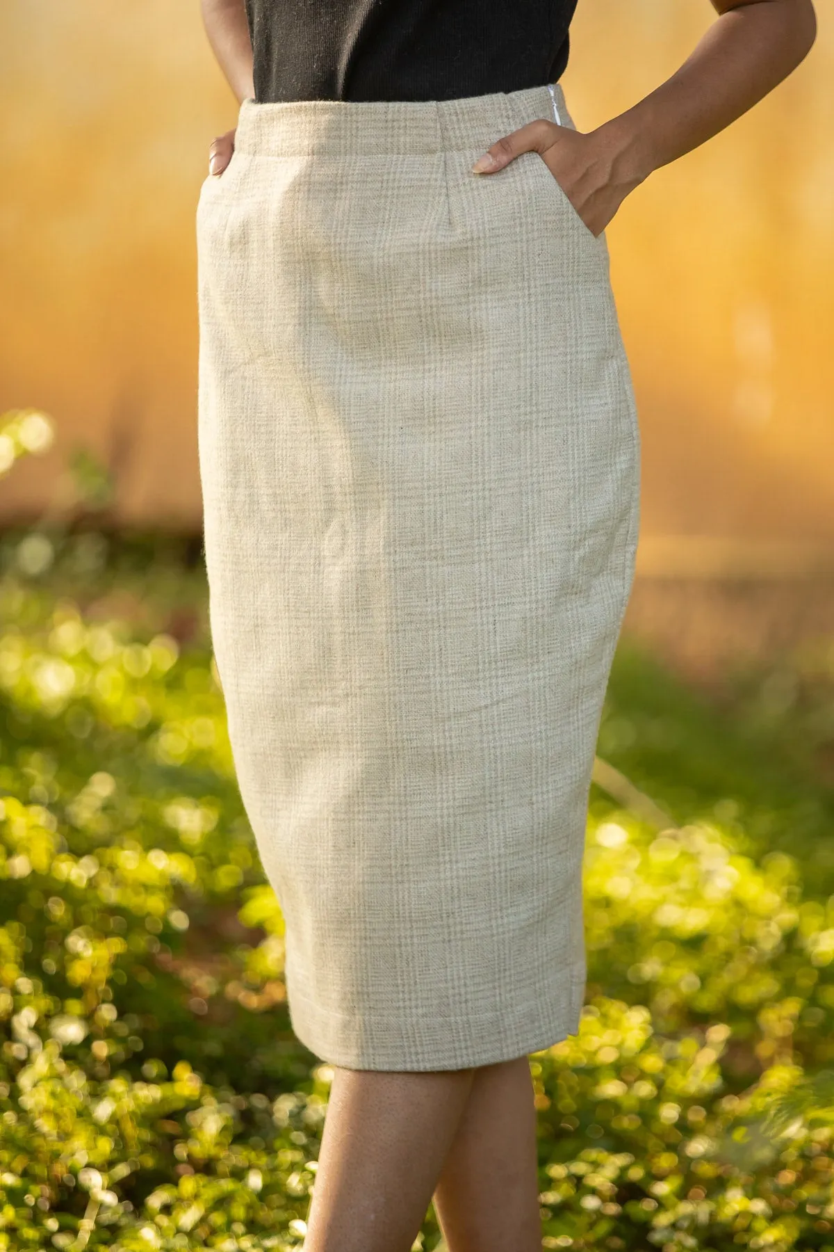 Marina Beige Wool Skirt and Peak Lapel Overcoat