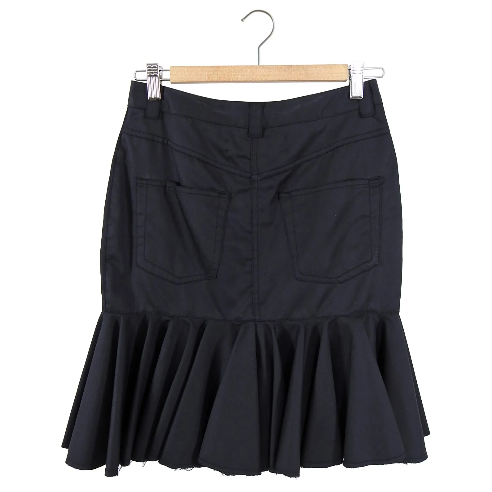 Marques Almeida Black Cotton Ruffle Skirt with Metal O Ring - XS