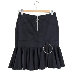 Marques Almeida Black Cotton Ruffle Skirt with Metal O Ring - XS