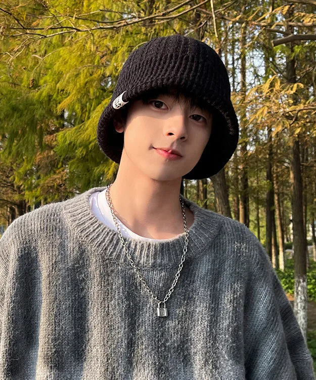 Men's Black Thick Warm Cotton Knit Boonie Hat TK029