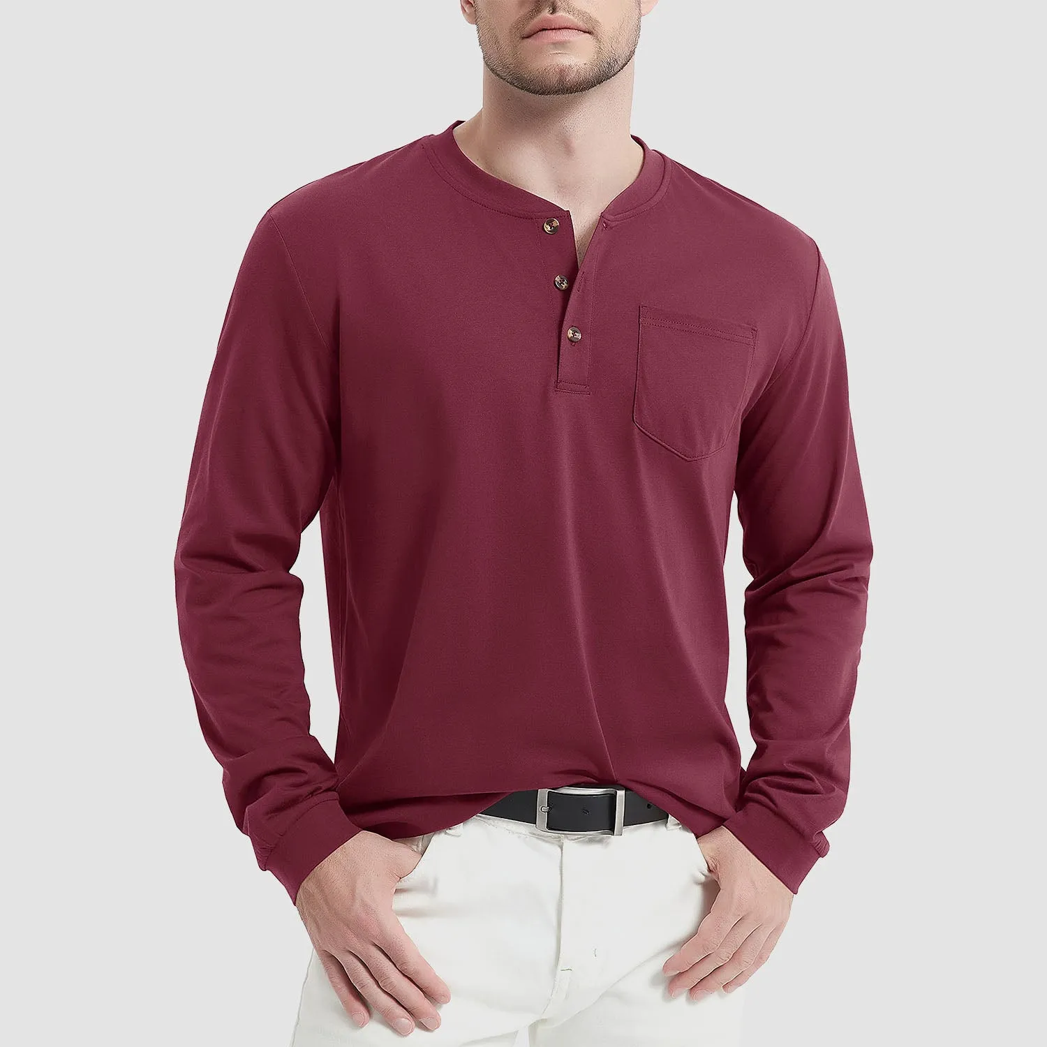 Men's Henley Shirt Cotton Long Sleeve Shirts