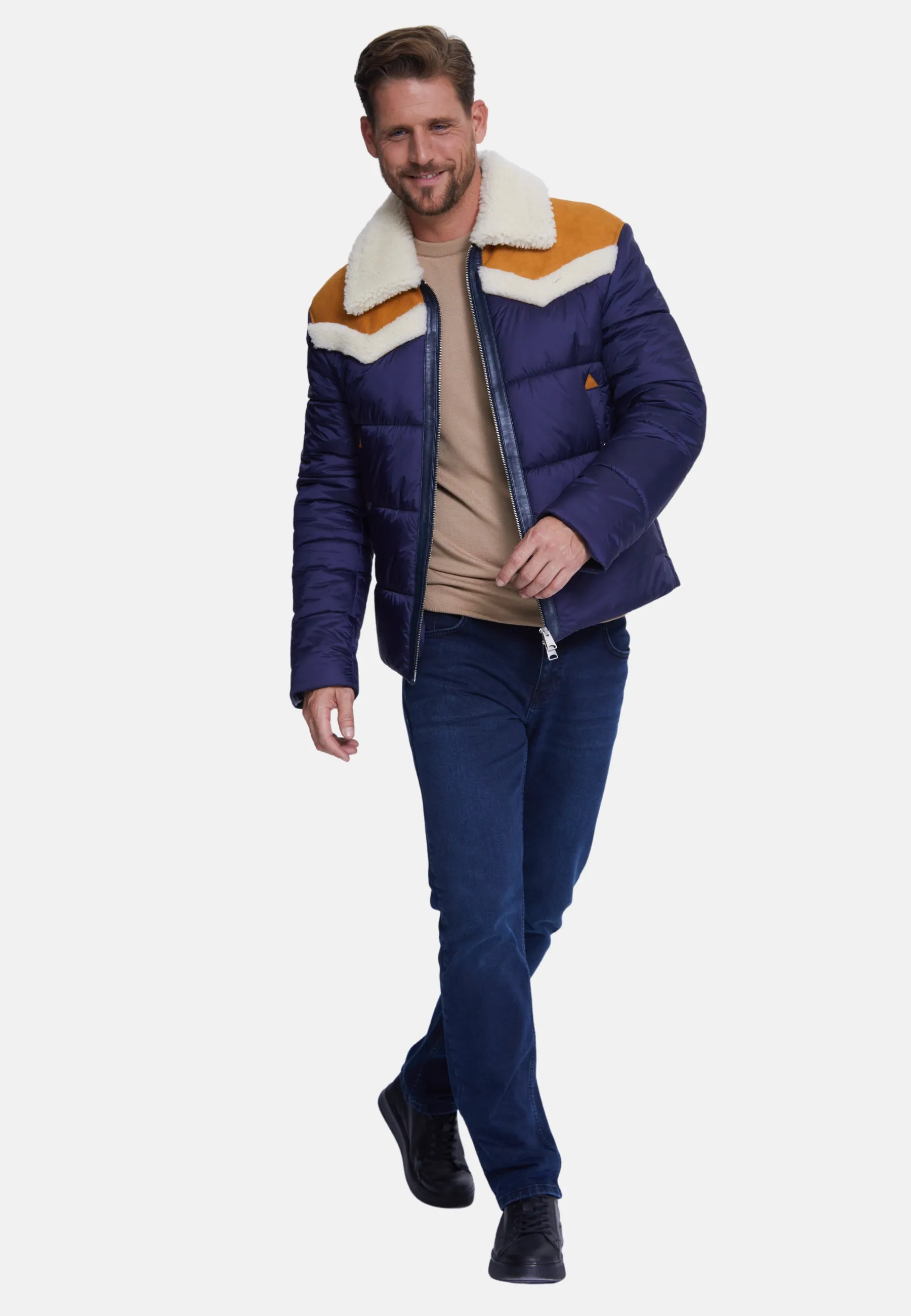 Men's Puffer Jacket, White Wool