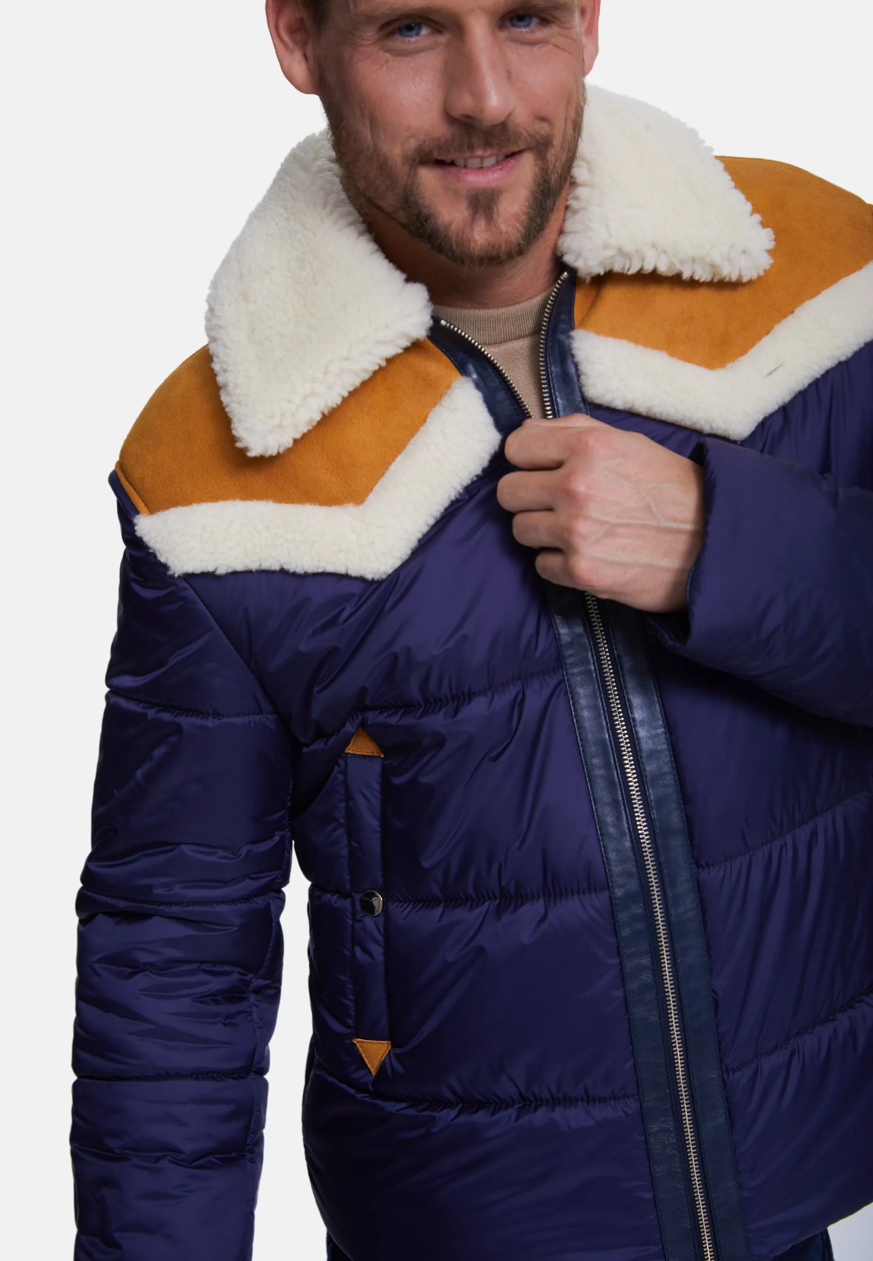Men's Puffer Jacket, White Wool