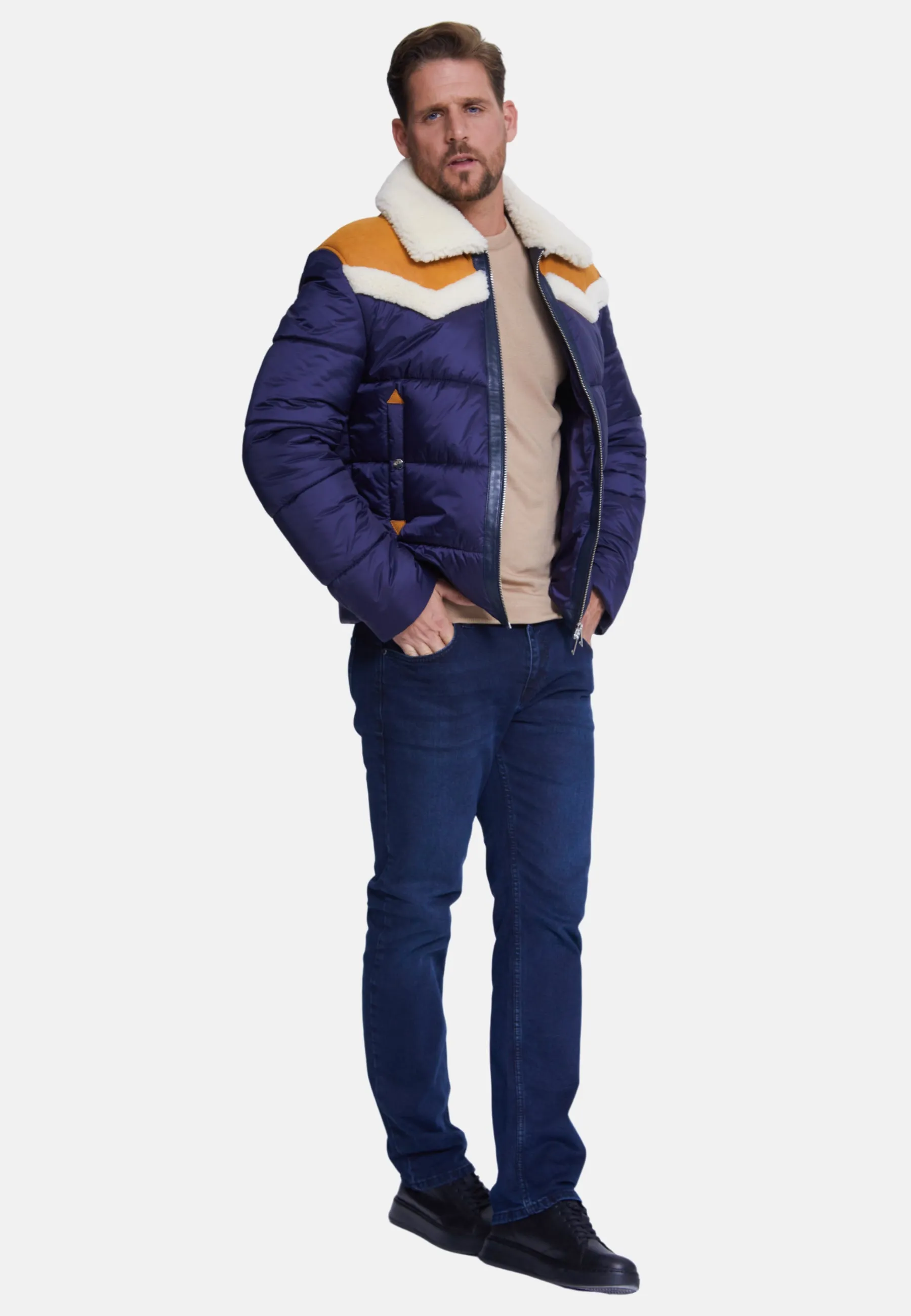 Men's Puffer Jacket, White Wool