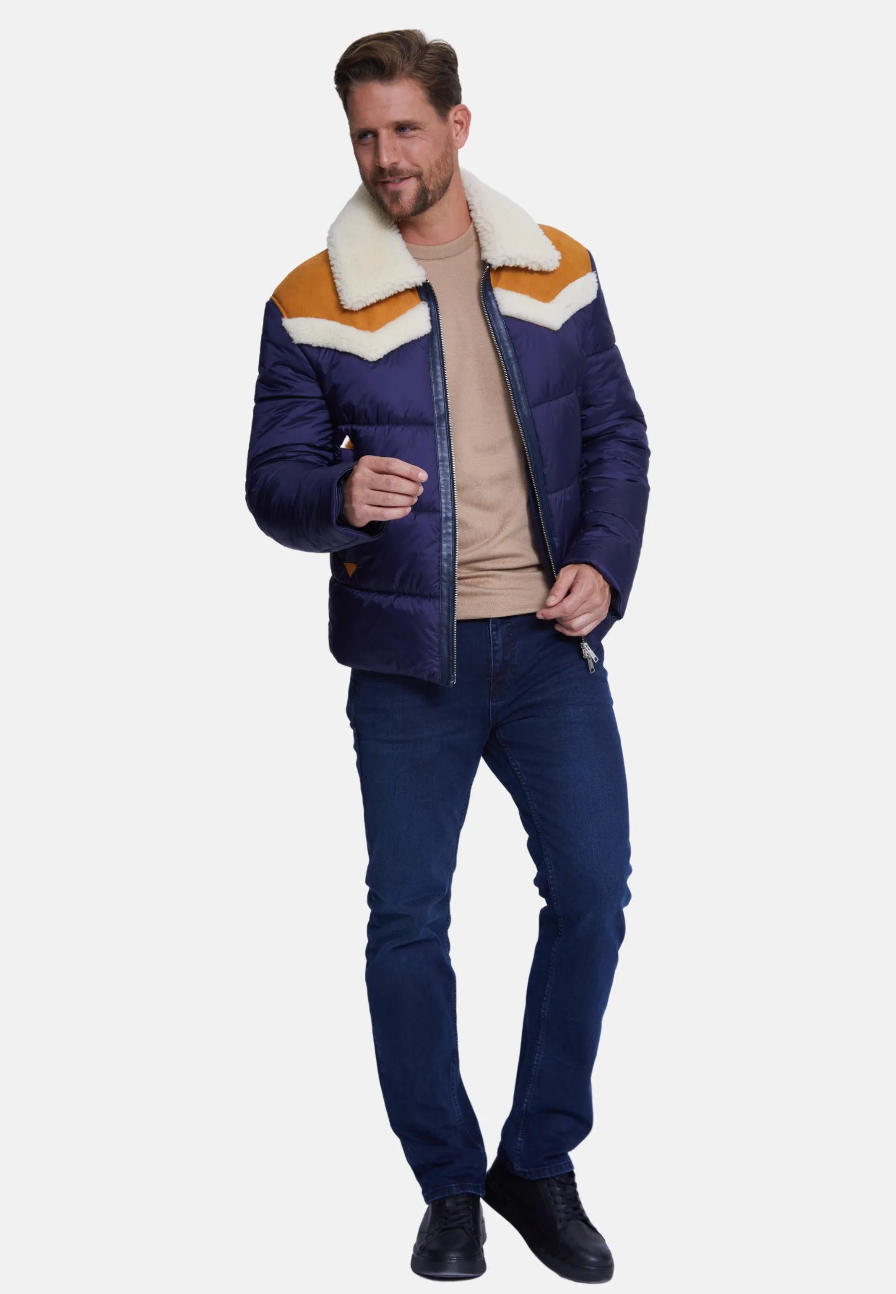 Men's Puffer Jacket, White Wool