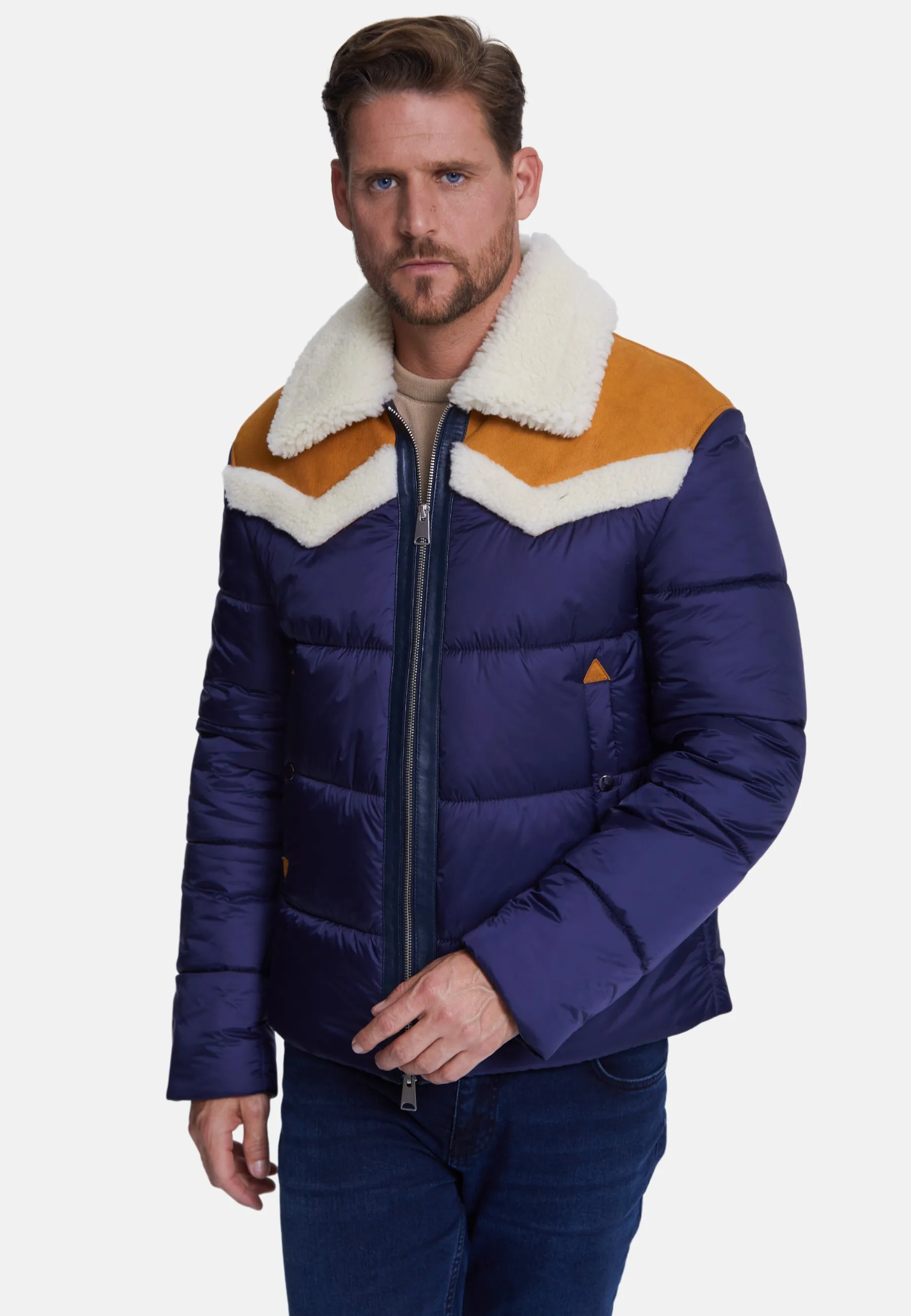 Men's Puffer Jacket, White Wool