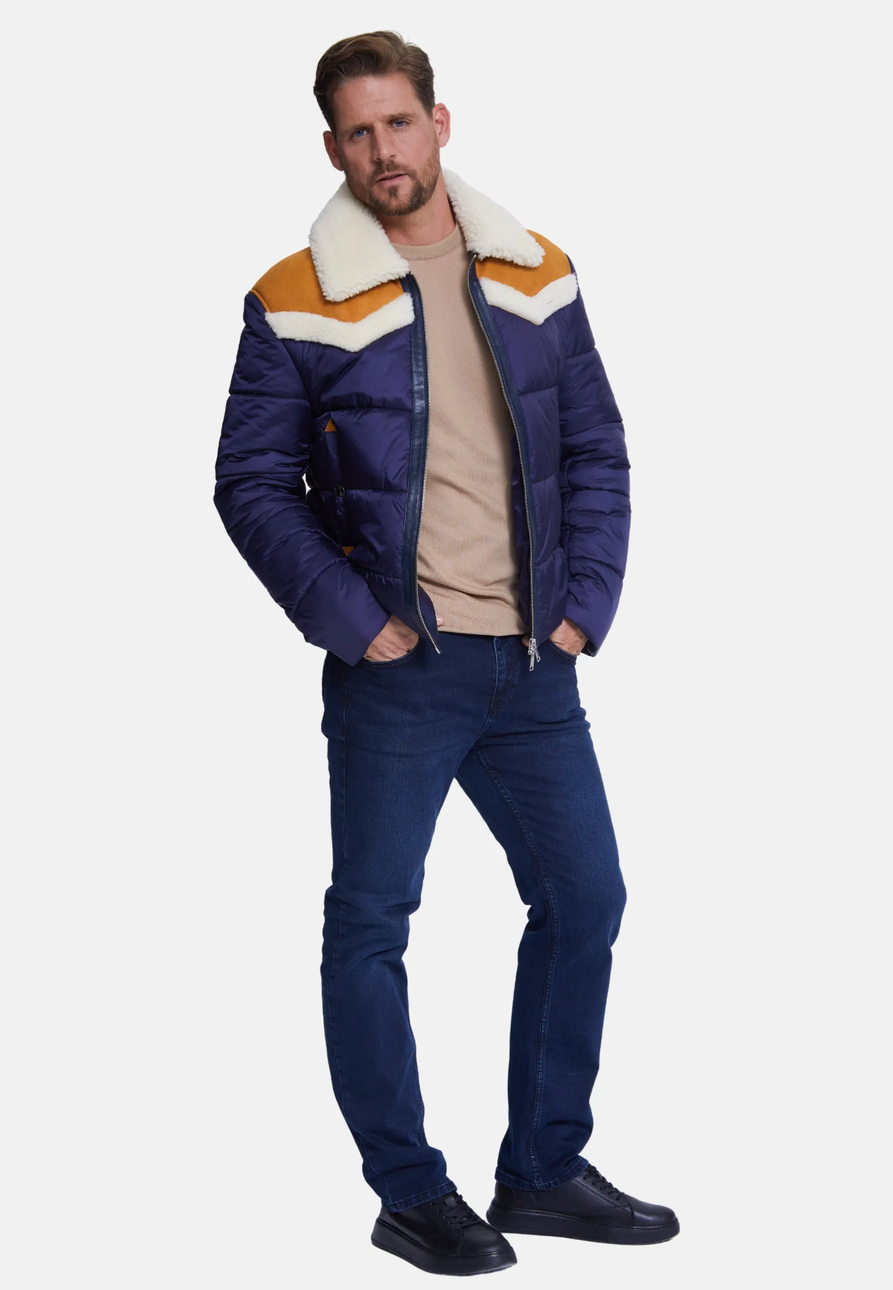 Men's Puffer Jacket, White Wool