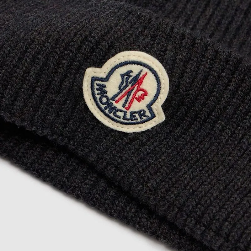 Moncler Logo Beanie Dark Grey
