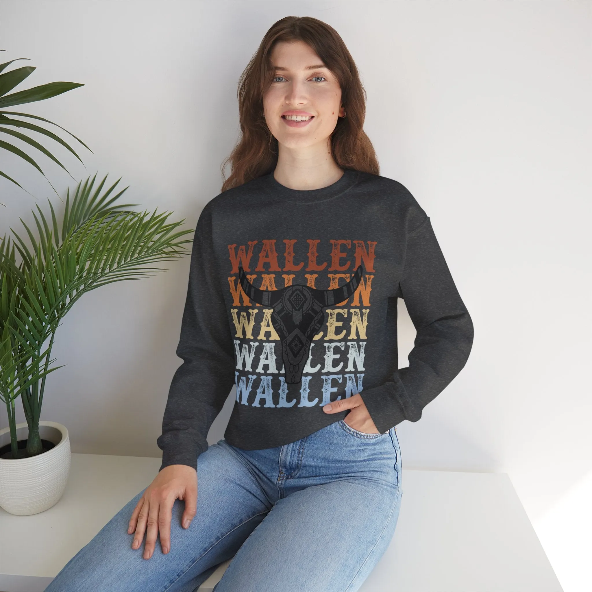 Morgan Wallen Stacked Ombre Bull Skull Graphic Sweatshirt