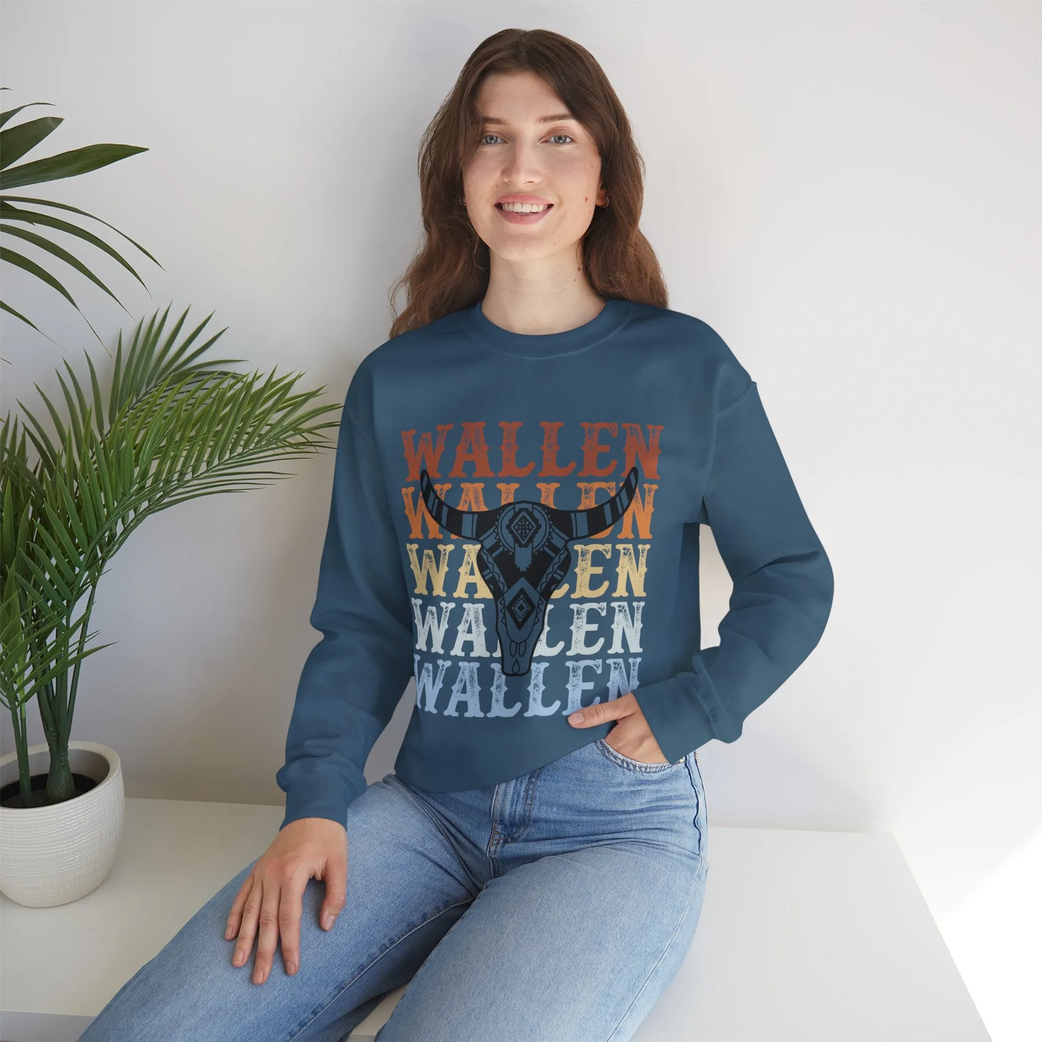 Morgan Wallen Stacked Ombre Bull Skull Graphic Sweatshirt