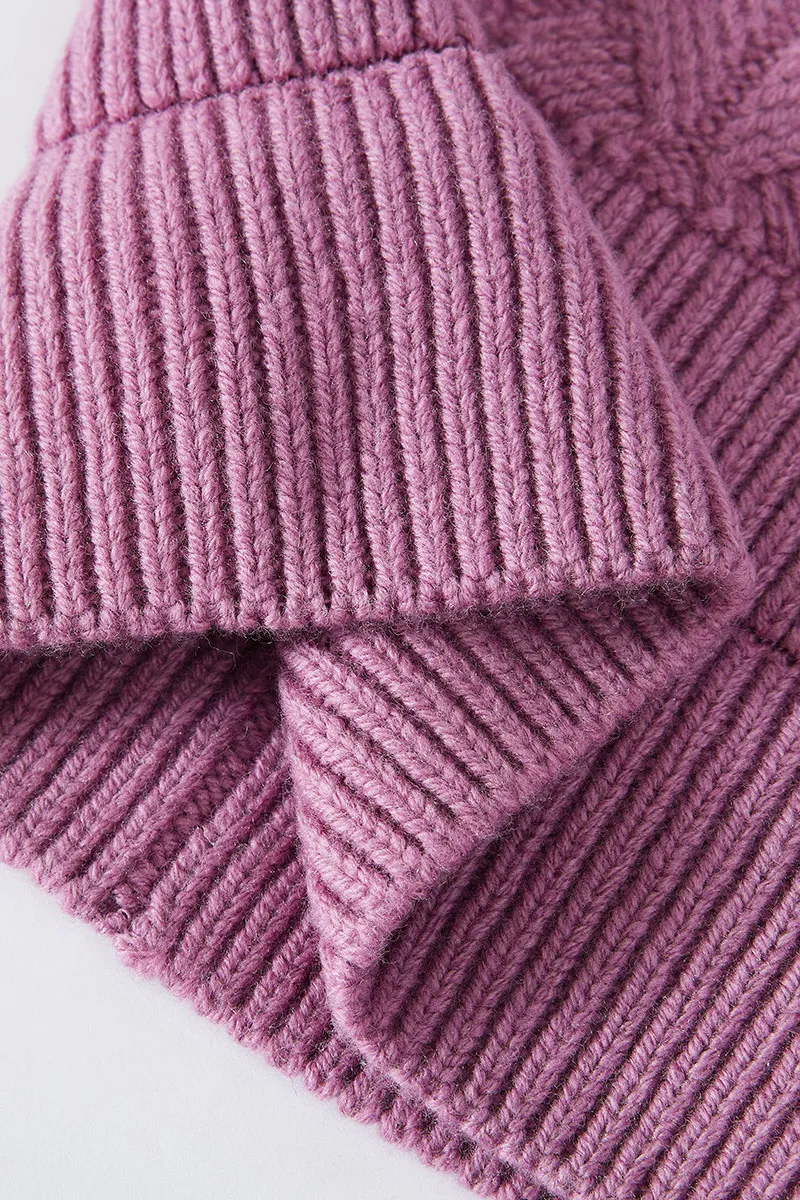 Multi-colored Wool Cable Knit Beanie Hat