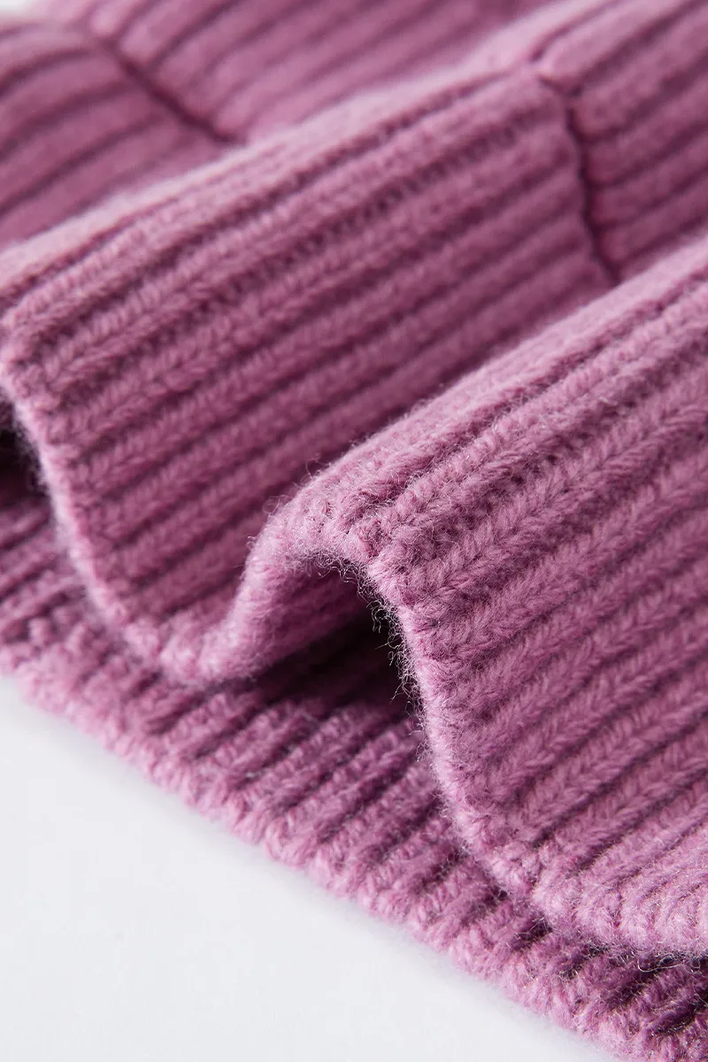 Multi-colored Wool Cable Knit Beanie Hat