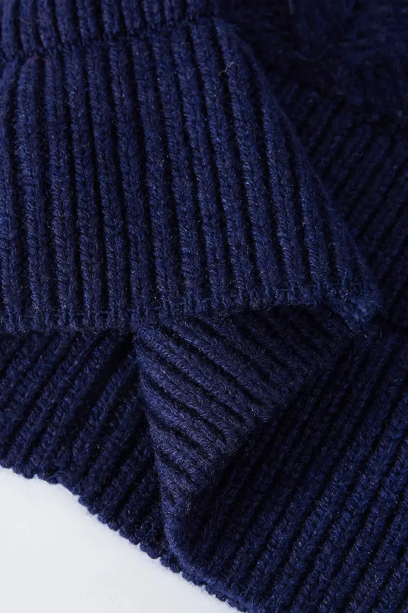 Multi-colored Wool Cable Knit Beanie Hat
