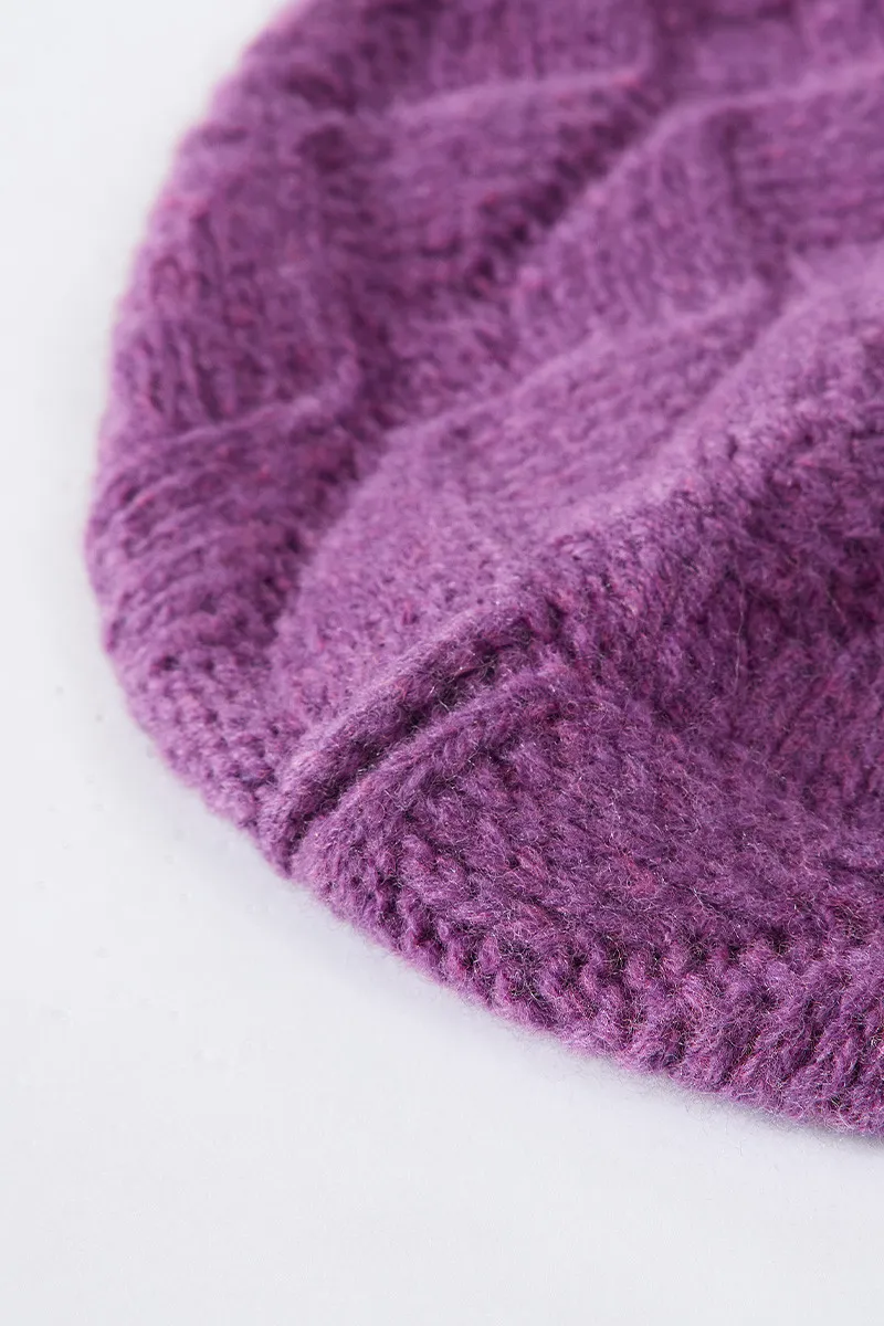 Multi-colored Wool Cable Knit Beanie Hat