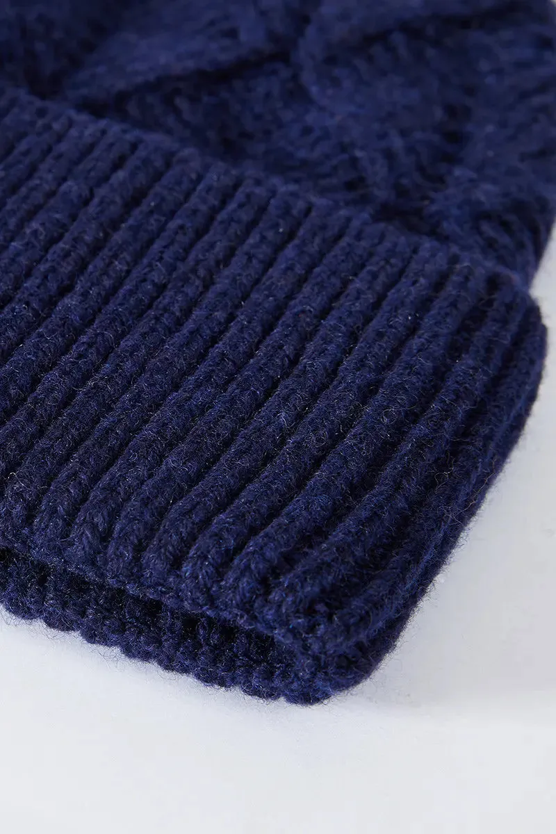 Multi-colored Wool Cable Knit Beanie Hat