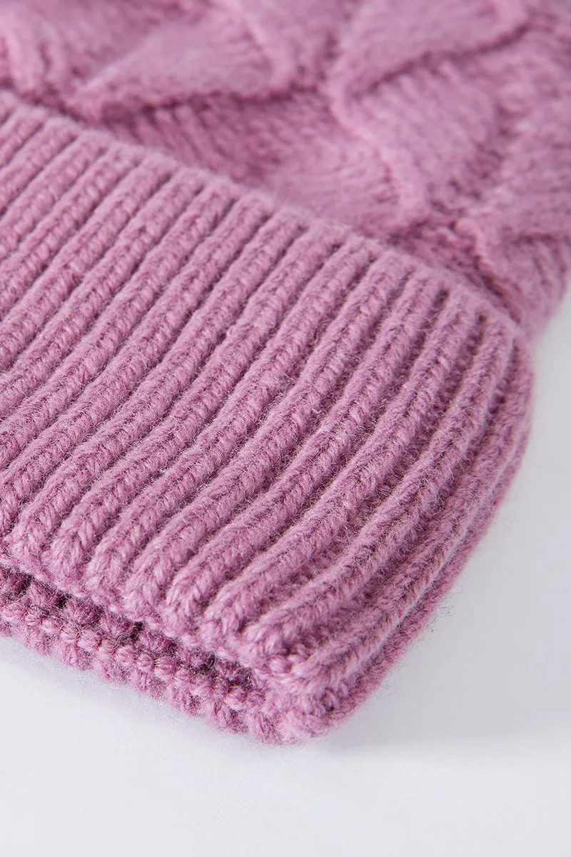 Multi-colored Wool Cable Knit Beanie Hat