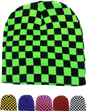 neon checkered beanie hat Case of 72