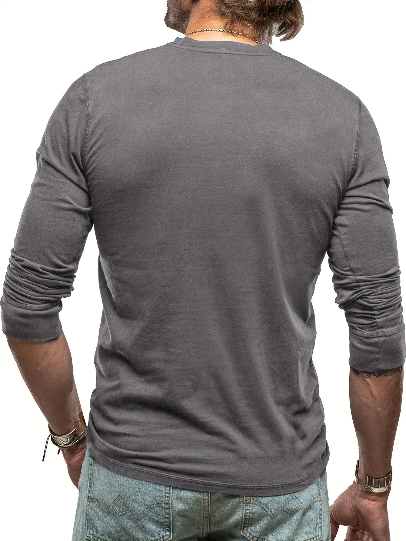 OudHeer - Heren Lange Mouw Casual Henley Shirt met Knopdetail