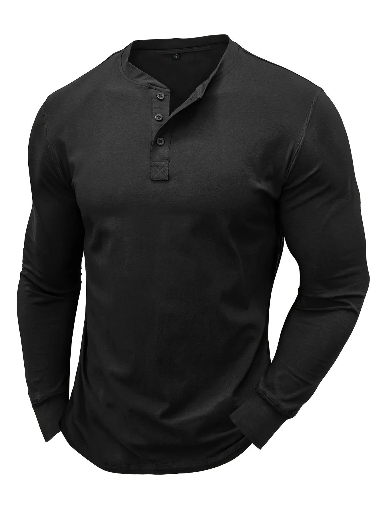 OudHeer - Heren Lange Mouw Casual Henley Shirt met Knopdetail