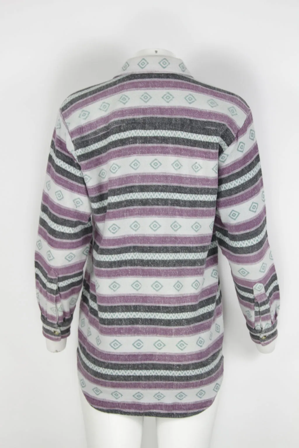 Patterned Flannel Shirt - Purple Green Grey stripe and pattern - S/M
