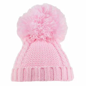 Pink Cable Knitted Pom Pom Hat