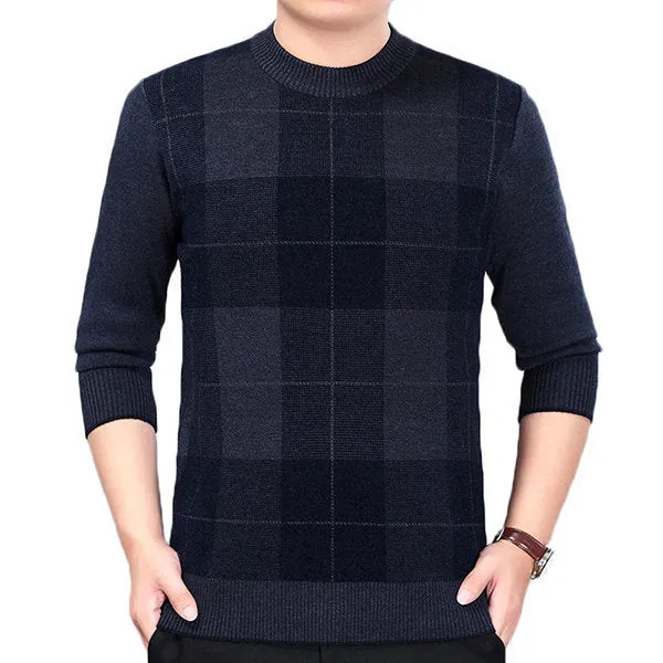Plaid Pattern Fall Winter Warm Knitted Casual Sweater