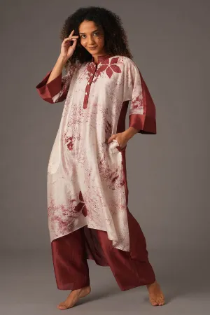 Red Flared Print Kurta & Pants