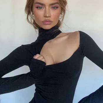 Sexy Hollow Turtleneck Women's Bodysuit Winter Plush Black