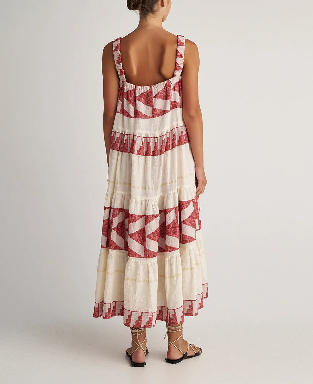 STRAPPY DRESS "ATHINA" NATURAL/RED