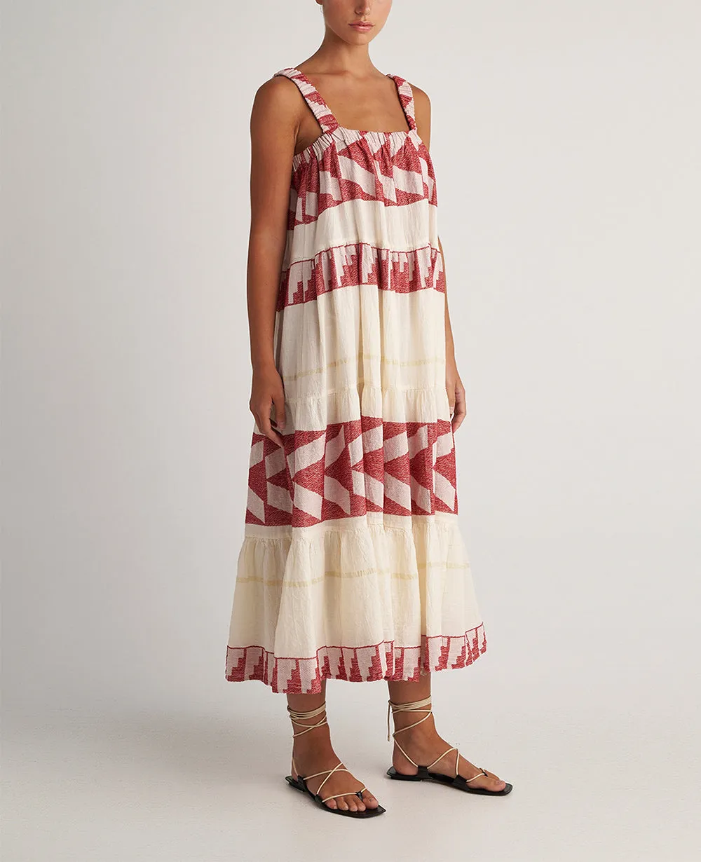 STRAPPY DRESS "ATHINA" NATURAL/RED