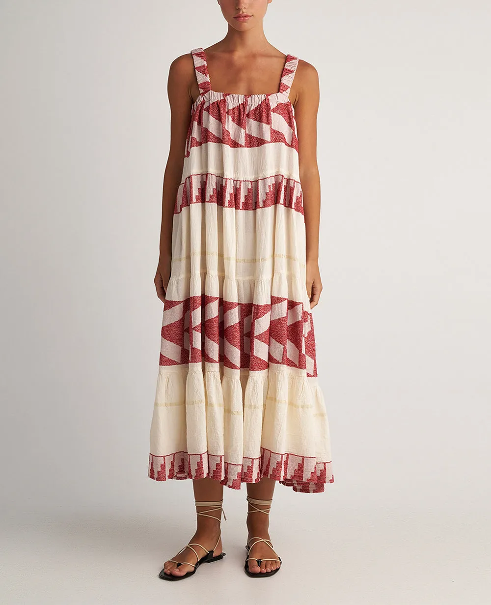STRAPPY DRESS "ATHINA" NATURAL/RED